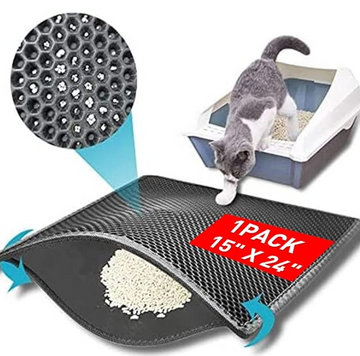 kaxionage Cat Litter Trapper Mat - 15x24 Inch Honeycomb Double Layer, Waterproof Kitty Litter Mat, Easy Clean and Scatter Control (Grey)